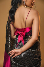 Load image into Gallery viewer, Anika - Handwoven Silk Cotton Saree - Dune Black + Crimson Pink
