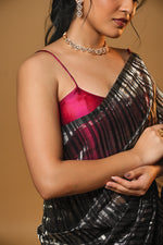 Load image into Gallery viewer, Anika - Handwoven Silk Cotton Saree - Dune Black + Crimson Pink
