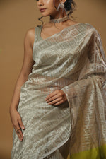 Load image into Gallery viewer, Anika - Handwoven Silk Cotton Saree - Moon Mist + Key Lime
