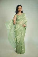 Load image into Gallery viewer, Anika - Handwoven Silk Cotton Saree - Moss Green + Gold
