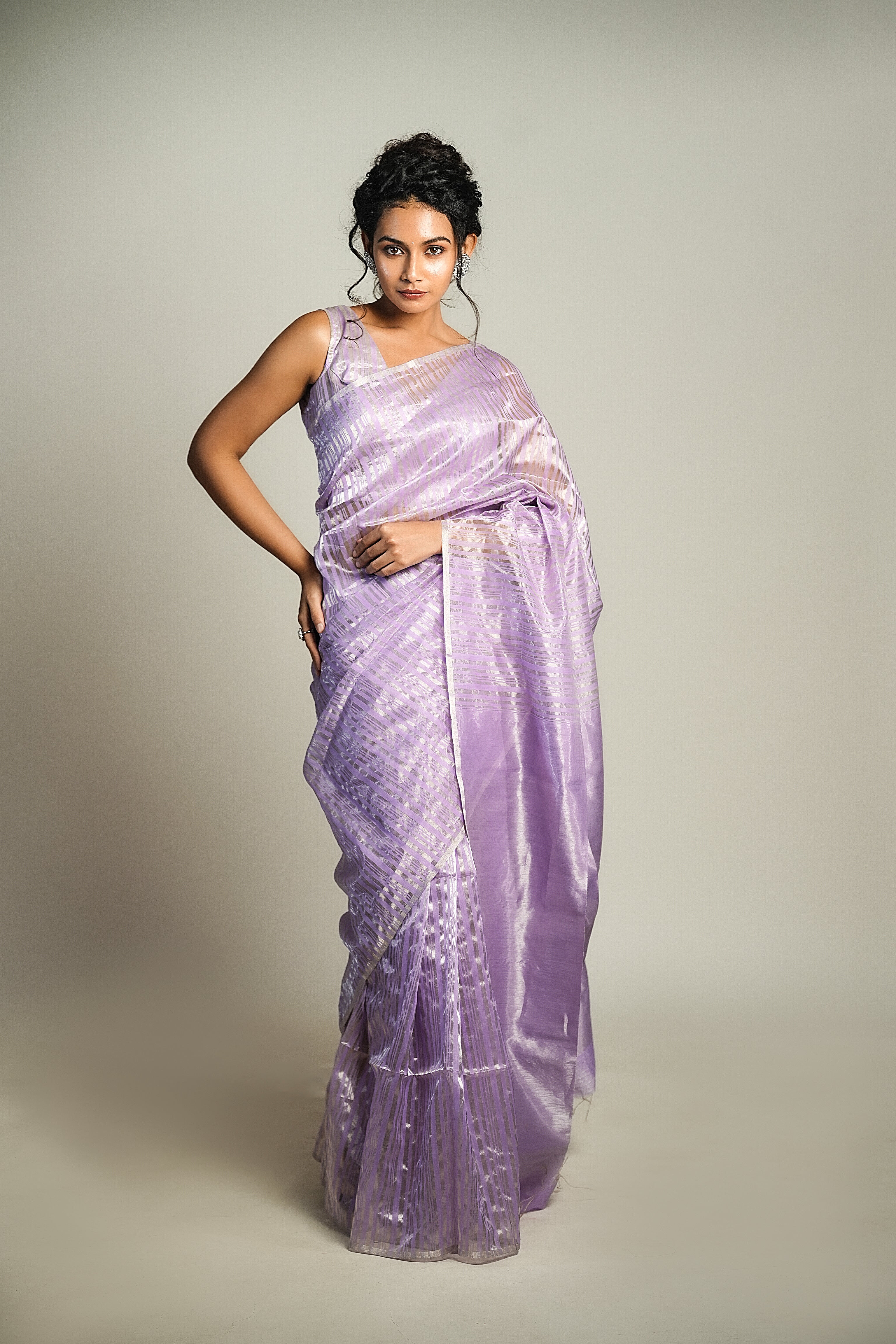 Anika - Handwoven Silk Cotton Saree - French Lilac+ Silver