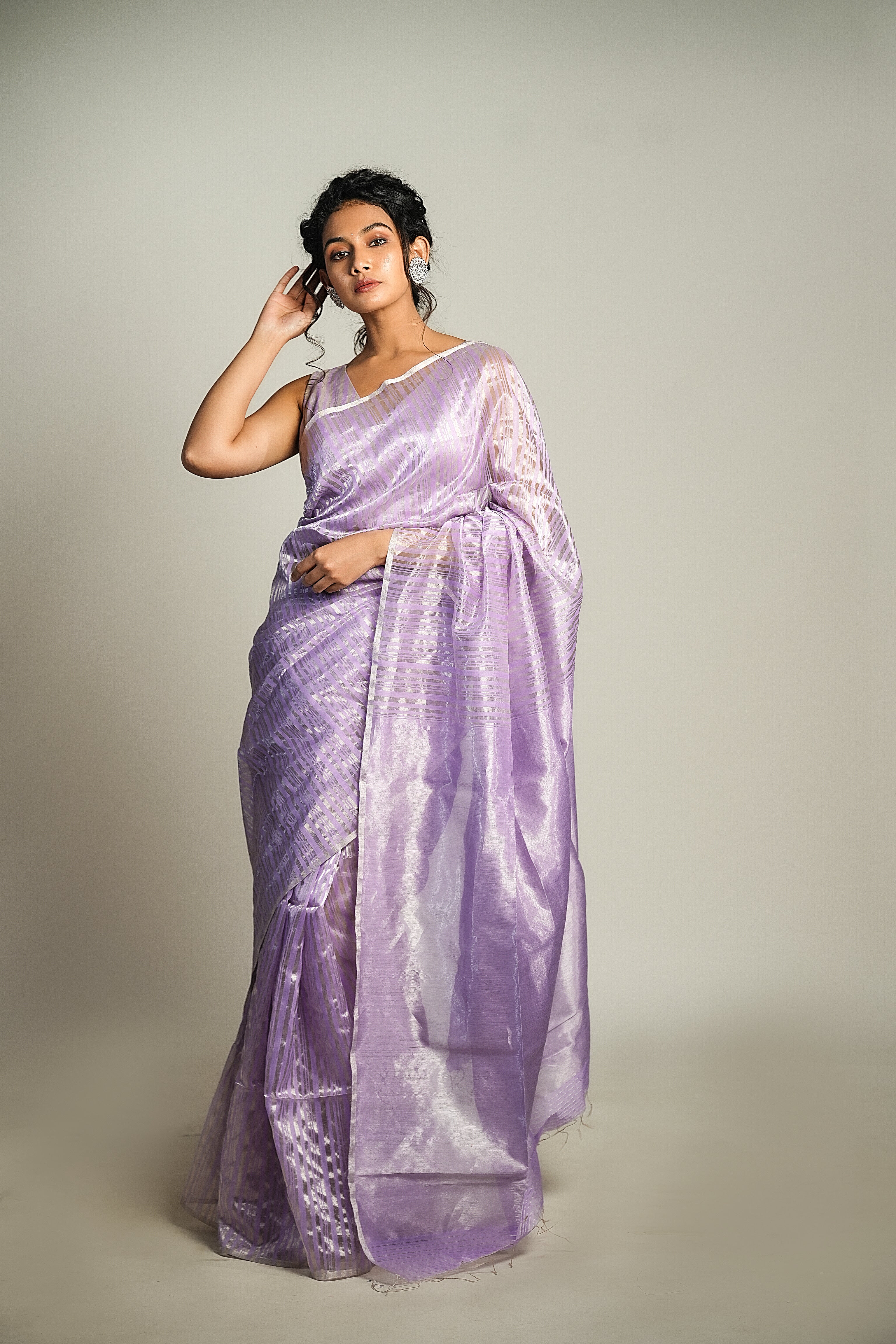 Anika - Handwoven Silk Cotton Saree - French Lilac+ Silver