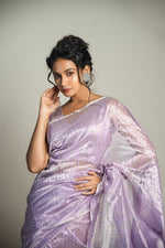 Load image into Gallery viewer, Anika - Handwoven Silk Cotton Saree - French Lilac+ Silver
