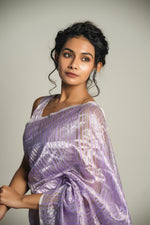 Load image into Gallery viewer, Anika - Handwoven Silk Cotton Saree - French Lilac+ Silver
