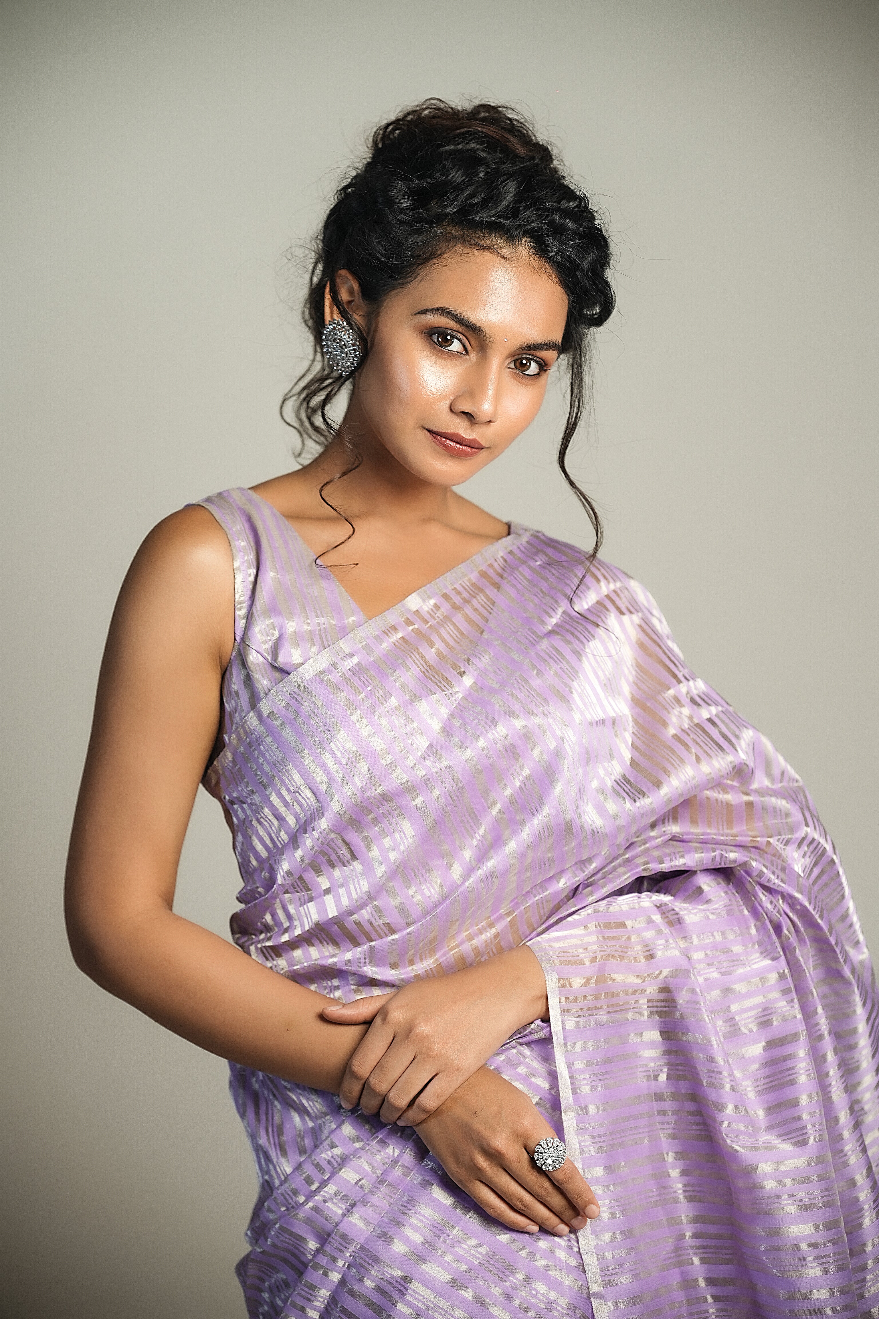 Anika - Handwoven Silk Cotton Saree - French Lilac+ Silver