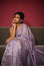 Load image into Gallery viewer, Anika - Handwoven Silk Cotton Saree - French Lilac+ Silver
