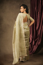Load image into Gallery viewer, Sona - Crushed Tissue Silk Saree - Ice Silver Green
