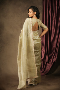 Sona - Crushed Tissue Silk Saree - Ice Silver Green