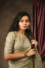 Load image into Gallery viewer, Sona - Crushed Tissue Silk Saree - Ice Silver Green
