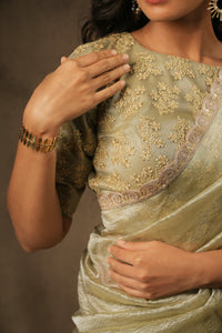 Sona - Crushed Tissue Silk Saree - Ice Silver Green