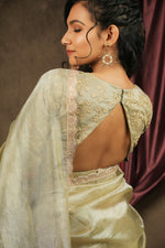 Load image into Gallery viewer, Sona - Crushed Tissue Silk Saree - Ice Silver Green
