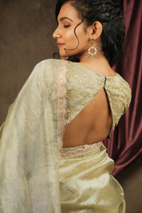 Sona - Crushed Tissue Silk Saree - Ice Silver Green