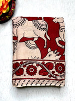 Load image into Gallery viewer, Handcrafted Kalamkari Cotton Saree - Persian Maroon + Soft Cream
