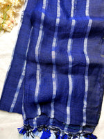 Load image into Gallery viewer, Handwoven Linen Saree - Royal Blue + Silver
