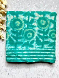 Handblock Printed Cotton Saree -  Fountain Green  + Swiss White