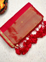 Load image into Gallery viewer, Handwoven Cotton Saree - Radical Red + Gold
