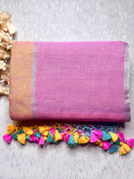Load image into Gallery viewer, Handwoven Linen Saree - Lavender Rose + Candy Corn Yellow
