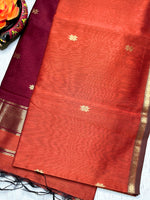 Load image into Gallery viewer, Handwoven Maheshwari Silk Cotton Saree -  Mexican Orange + Flush Maroon
