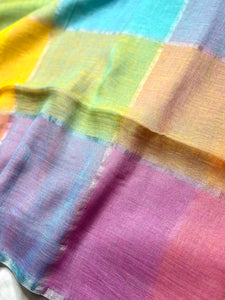 Handwoven Linen Saree - Lavender Rose + Candy Corn Yellow