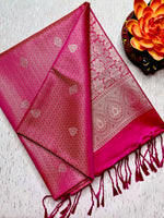 Load image into Gallery viewer, Soft Silk Saree  -Cerise Pink + Gold
