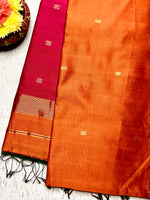 Load image into Gallery viewer, Handwoven Maheshwari Silk Cotton Saree - Orange + Cerise Red
