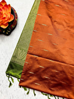 Load image into Gallery viewer, Soft Silk Saree  -  Rust Orange + Turtle Green
