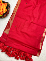 Load image into Gallery viewer, Handwoven Cotton Saree - Radical Red + Gold
