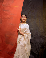 Load image into Gallery viewer, Aria - Handwoven silk cotton saree - Ivory + Gold
