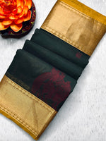 Load image into Gallery viewer, Kanchi Cotton Saree - Deep Green + Fuel Yellow
