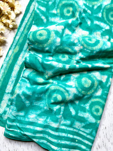 Handblock Printed Cotton Saree -  Fountain Green  + Swiss White