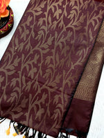 Load image into Gallery viewer, Soft Silk Saree  - Brown Derby + Golden Zari
