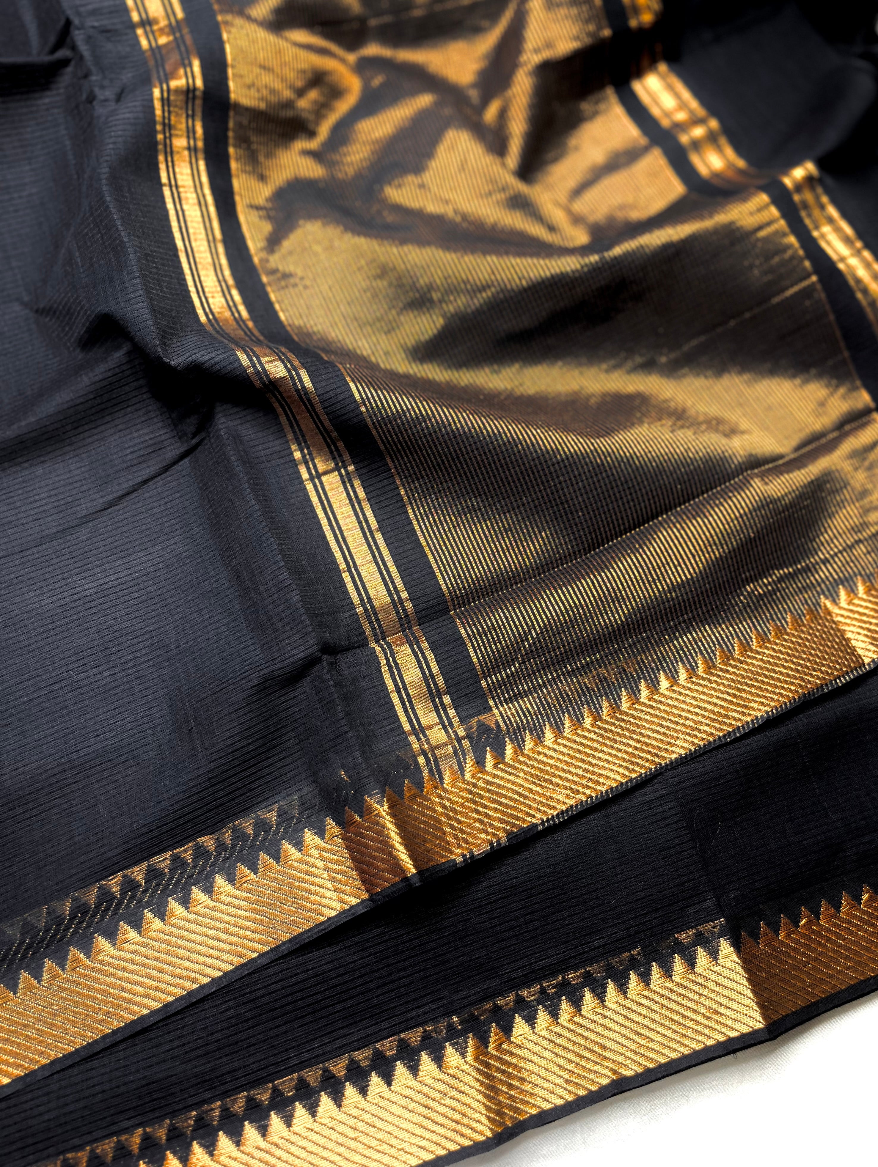 Handwoven Mangalgiri Cotton Saree -  Black + Gold