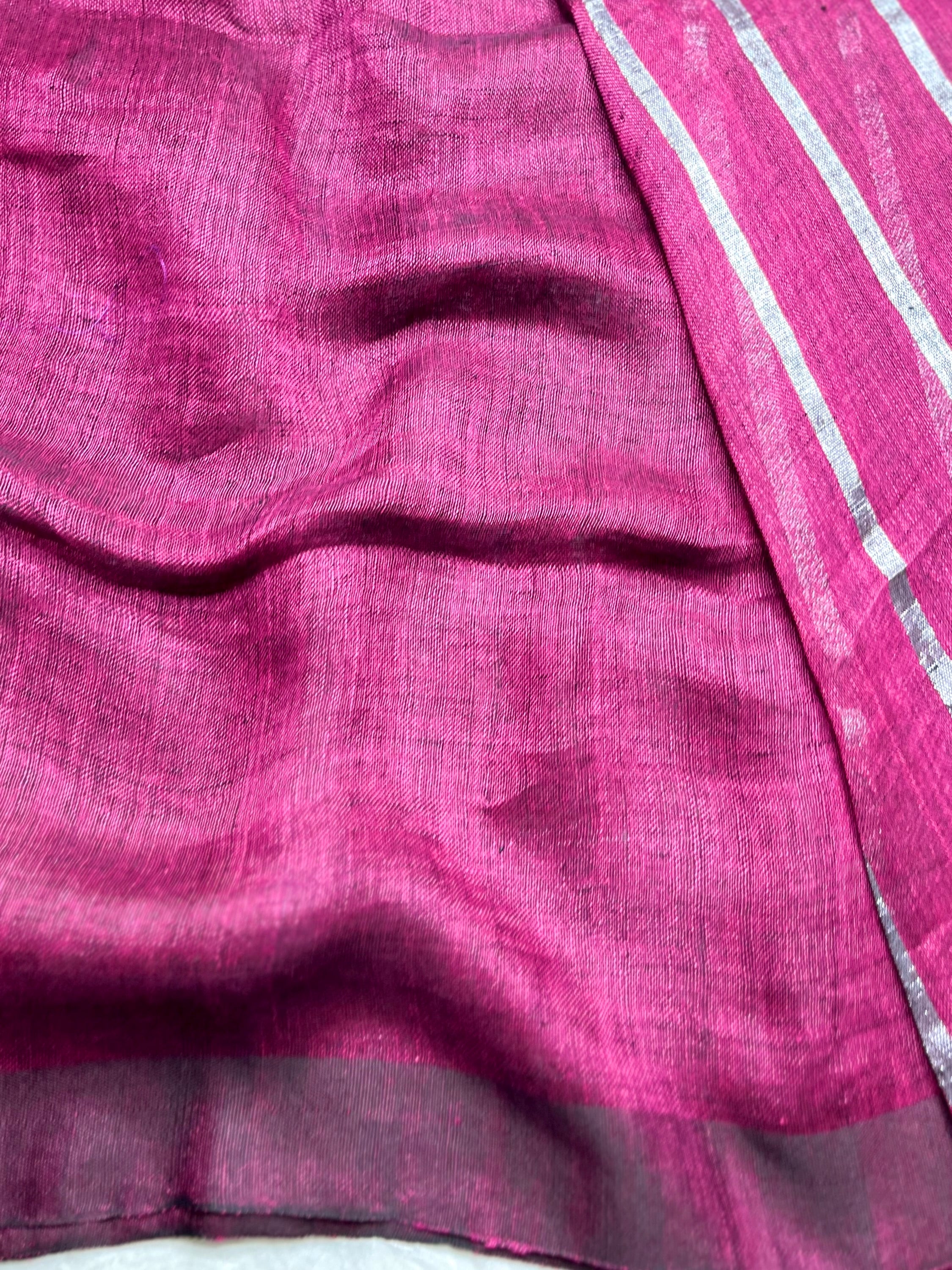 Handwoven Linen Saree - Mulberry Violet + Silver