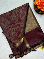 Load image into Gallery viewer, Soft Silk Saree  - Brown Derby + Golden Zari
