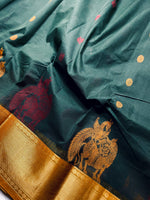 Load image into Gallery viewer, Kanchi Cotton Saree - Deep Green + Fuel Yellow
