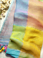 Load image into Gallery viewer, Handwoven Linen Saree - Lavender Rose + Candy Corn Yellow
