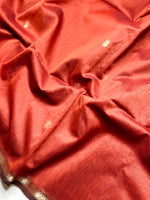 Load image into Gallery viewer, Handwoven Maheshwari Silk Cotton Saree -  Mexican Orange + Flush Maroon
