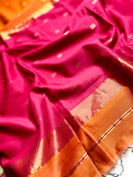 Load image into Gallery viewer, Handwoven Maheshwari Silk Cotton Saree - Orange + Cerise Red
