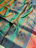 Load image into Gallery viewer, Handwoven Art Silk Saree -  Crimson Orange + Deep Sea Green
