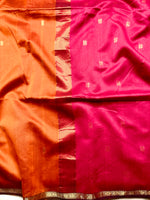 Load image into Gallery viewer, Handwoven Maheshwari Silk Cotton Saree - Orange + Cerise Red
