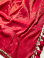 Load image into Gallery viewer, Handwoven Cotton Saree - Turkish Red + Gold
