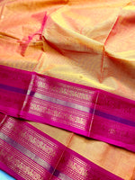 Load image into Gallery viewer, Chettinad Cotton Saree -  Bright Sun + Crimson Pink
