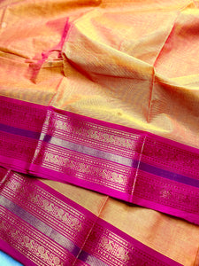 Chettinad Cotton Saree -  Bright Sun + Crimson Pink