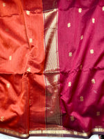 Load image into Gallery viewer, Handwoven Maheshwari Silk Cotton Saree -  Mexican Orange + Flush Maroon
