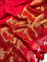 Load image into Gallery viewer, Handwoven Cotton Saree - Radical Red + Gold
