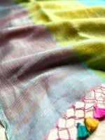 Load image into Gallery viewer, Handwoven Linen Saree - Lavender Rose + Candy Corn Yellow
