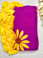 Load image into Gallery viewer, Hand Painted Cotton Saree - Electric Violet + Corn Yellow
