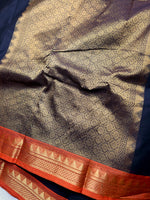 Load image into Gallery viewer, Chettinad Cotton Saree - Thunder Black +  Blaze Orange
