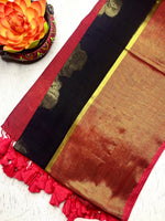 Load image into Gallery viewer, Handwoven Cotton Saree - Rose Black + Vibrant Red
