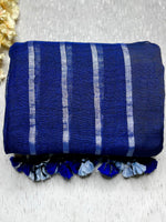 Load image into Gallery viewer, Handwoven Linen Saree - Royal Blue + Silver
